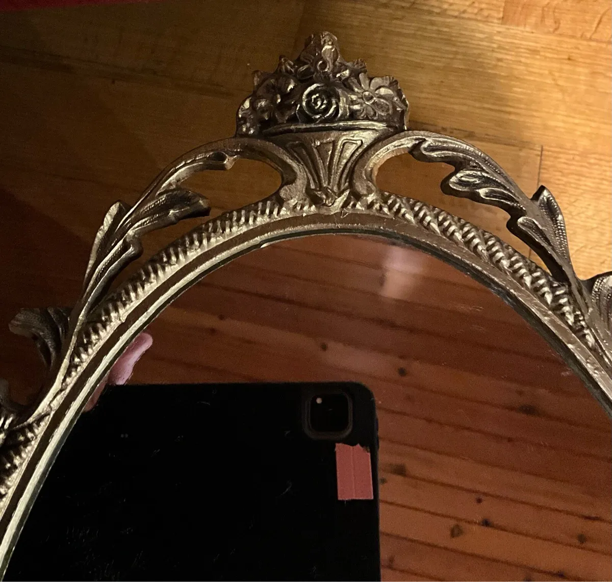 Vintage Gold gilded Cast Metal Baroque Style Mirro - Image 3