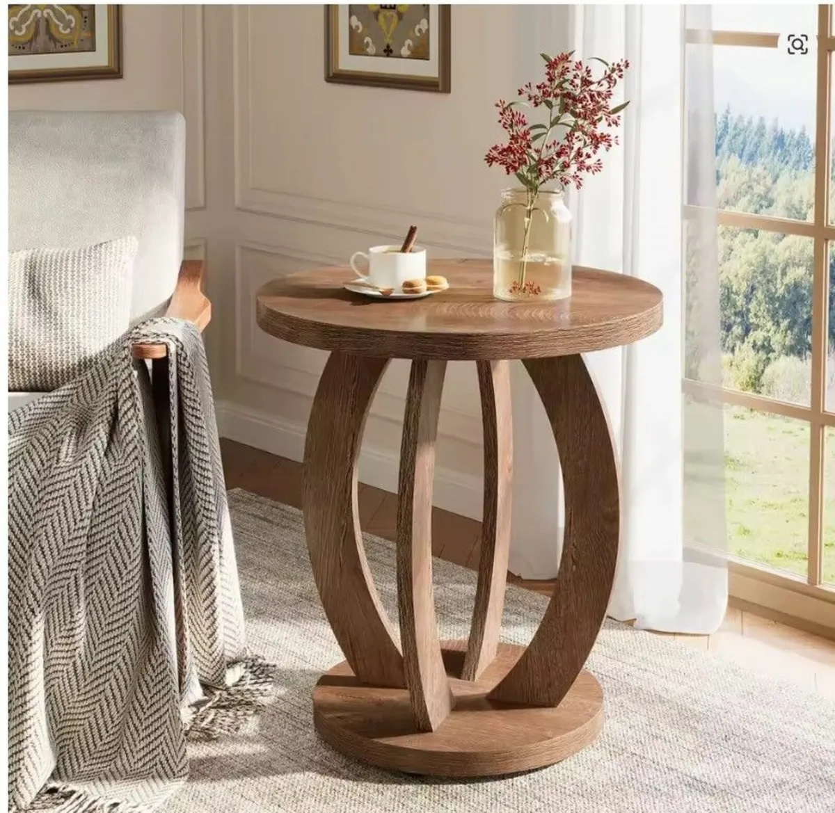 Rustic Round Wooden Side Table - Image 2