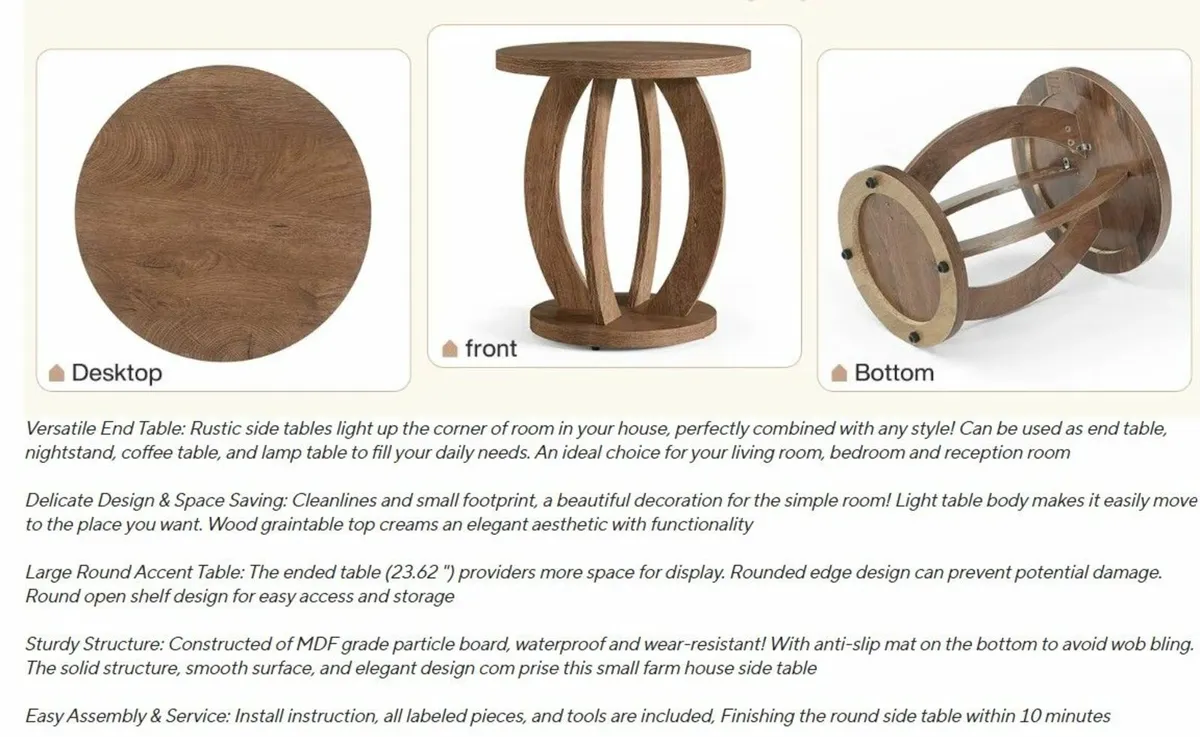 Rustic Round Wooden Side Table - Image 3