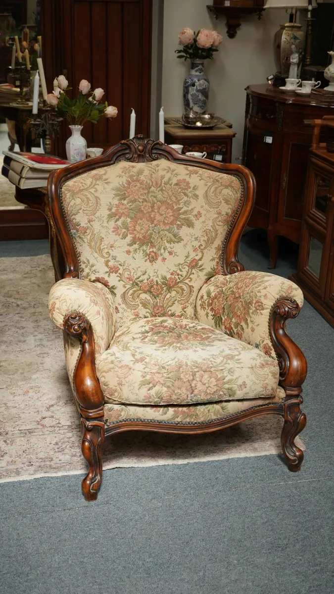 Victorian-Style Carved Armchair - Image 1