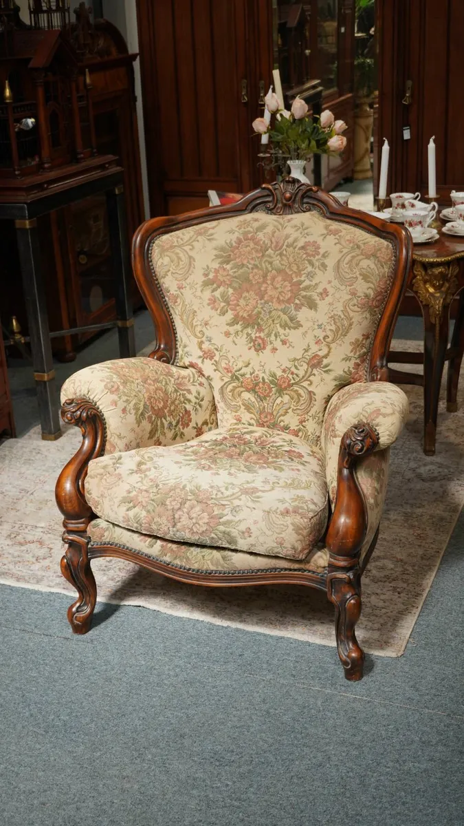 Victorian-Style Carved Armchair - Image 2