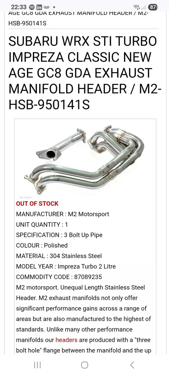 Subaru wrx headers
