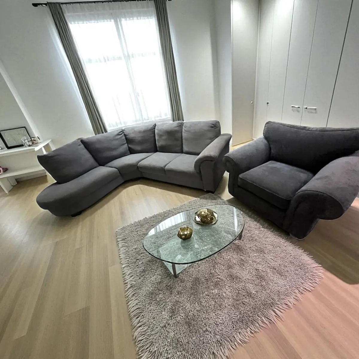 Grey corner sofa Curved with armchair furniture co - Image 1