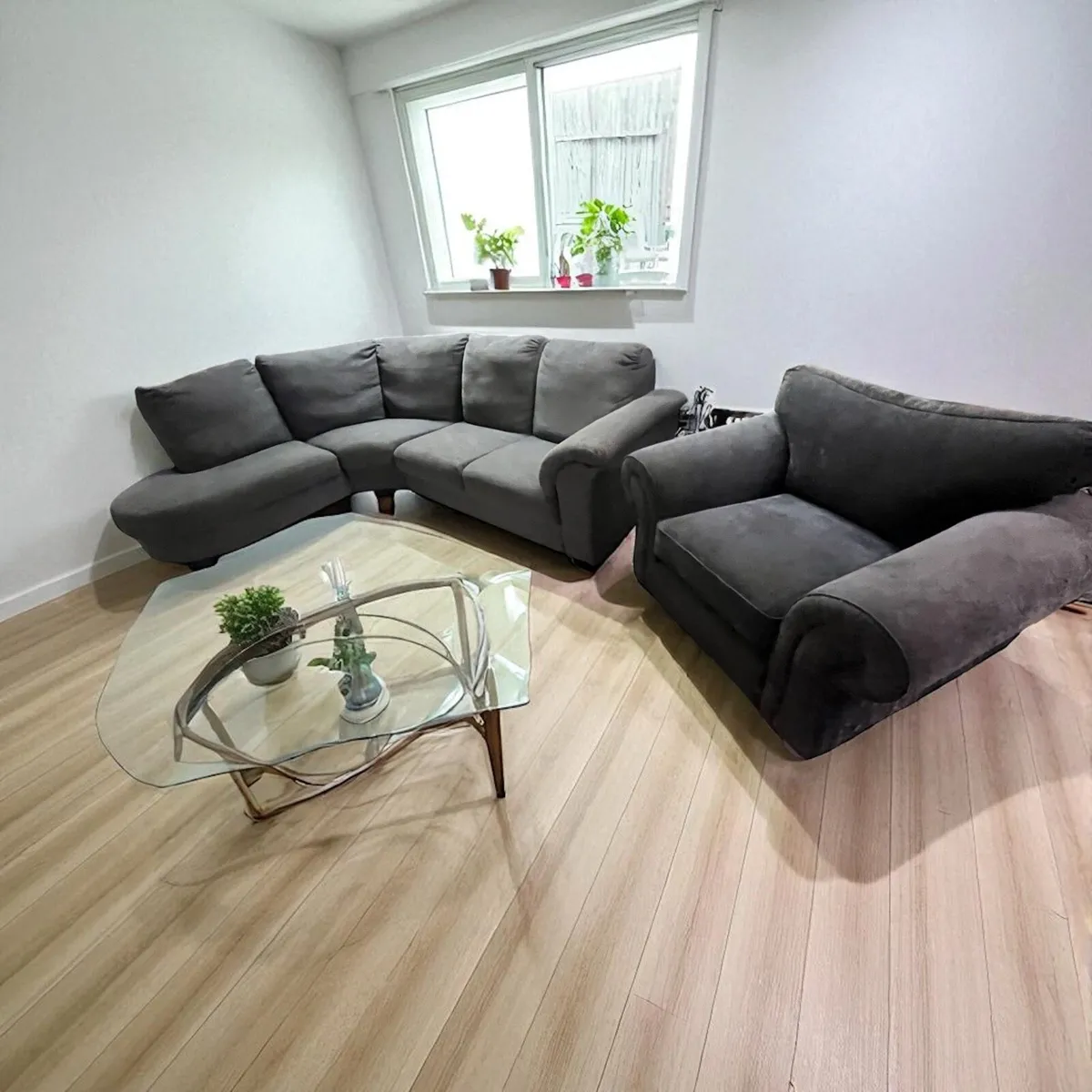 Grey corner sofa Curved with armchair furniture co - Image 3