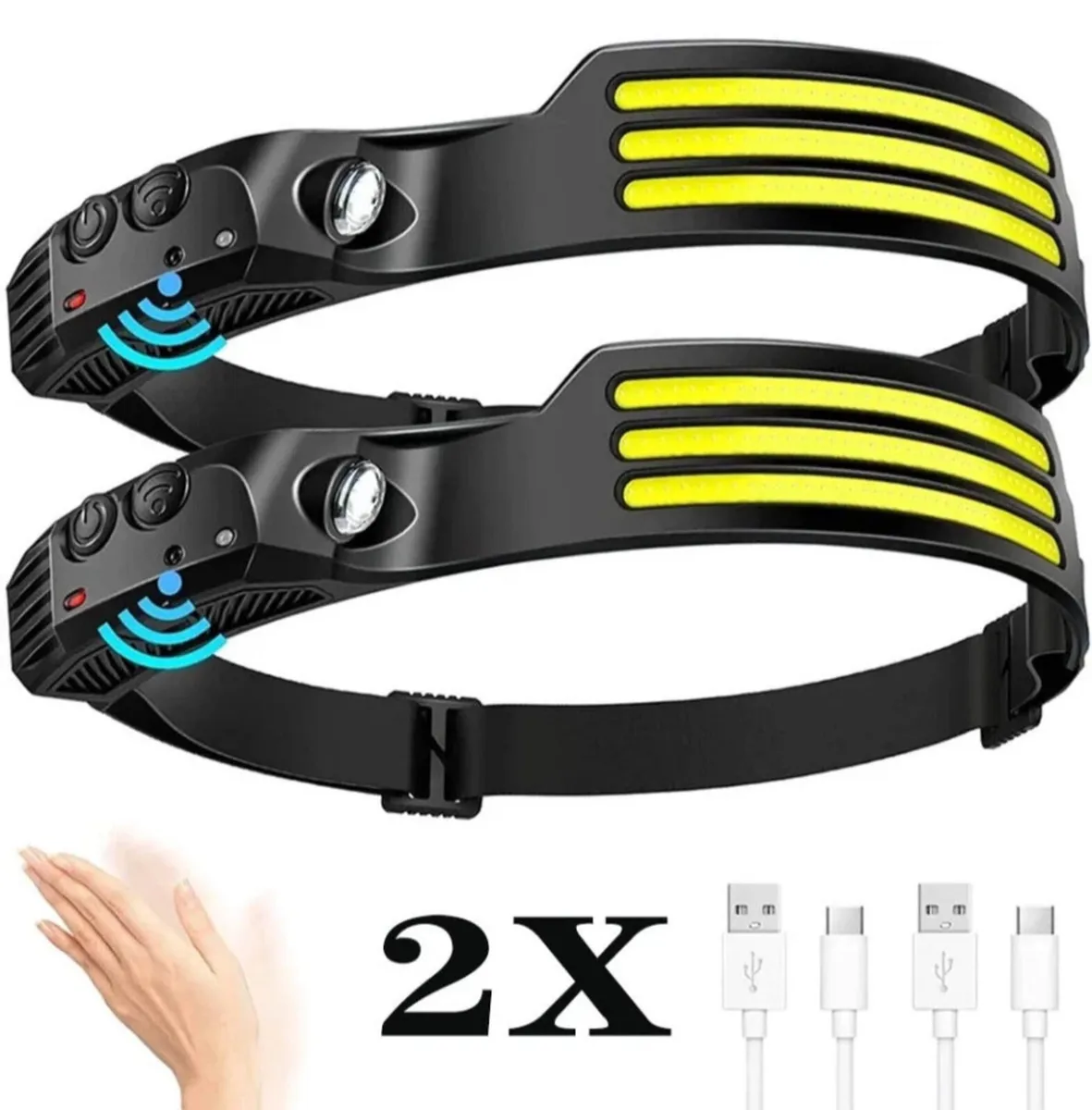2 x LED Head Torch Rechargeable waterproof - Image 1