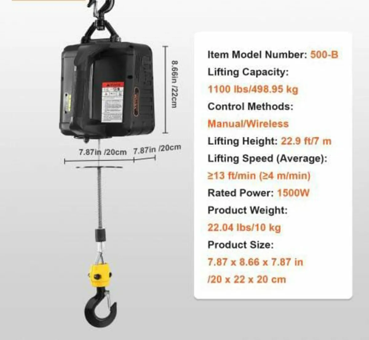 2-in-1 Portable Electric Hoist Power Winch 499 kg - Image 4