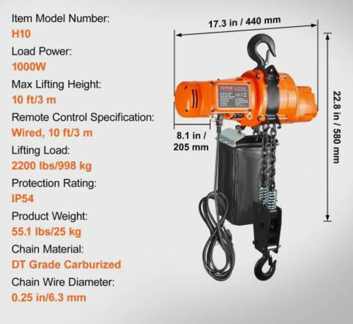 Electric Chain Hoist Single Phase Crane Hoist 997. - Image 3