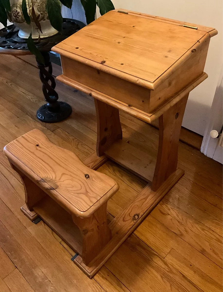 Vintage Childs Wooden Desk with Attached Seat - Image 1