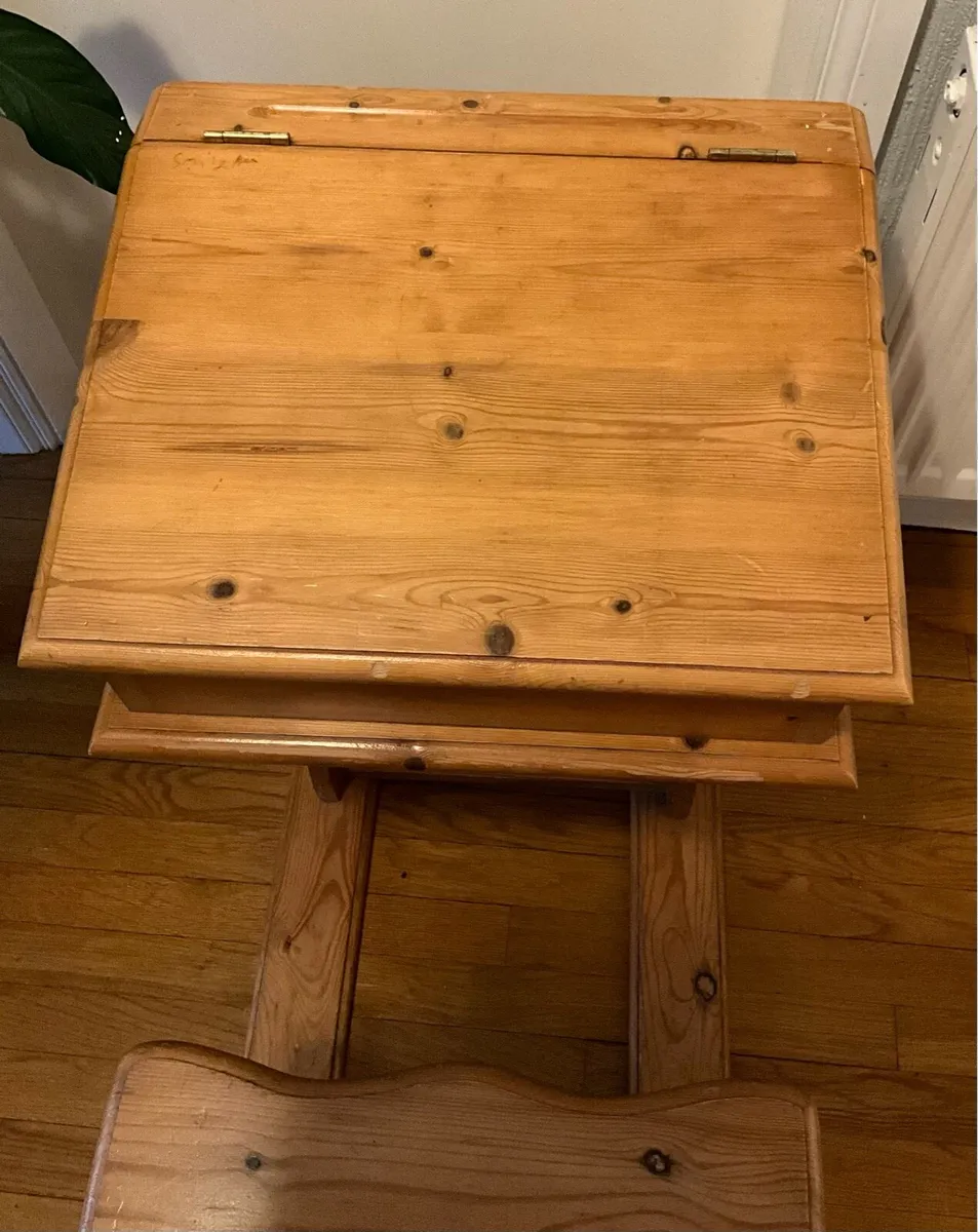 Vintage Childs Wooden Desk with Attached Seat - Image 4