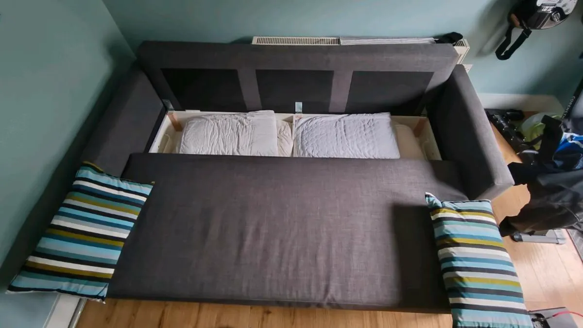 3-seat sofa-bed (Ikea BÅRSLÖV) Tibbleby beige/grey - Image 3