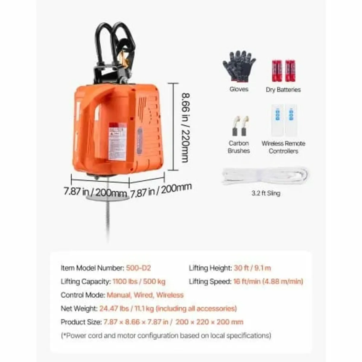 3-in-1 Electric Hoist Winch, 1100 lbs Capacity, 15 - Image 2