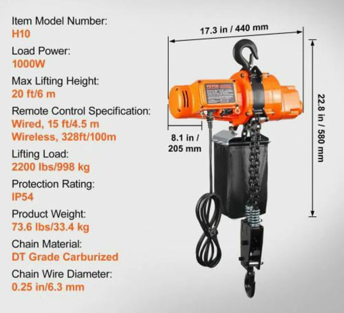 Electric Chain Hoist Single Phase Crane Hoist 997. - Image 2