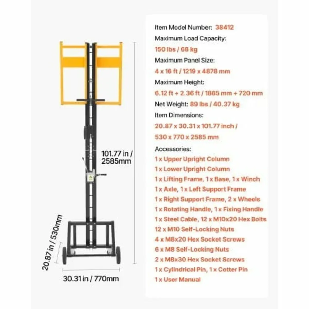 Drywall Lift, Heavy-Duty 68 kg Sheetrock Hoist for - Image 3