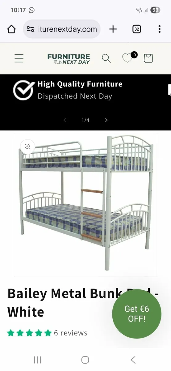 White Metal Framed Bunk Bed - Image 3