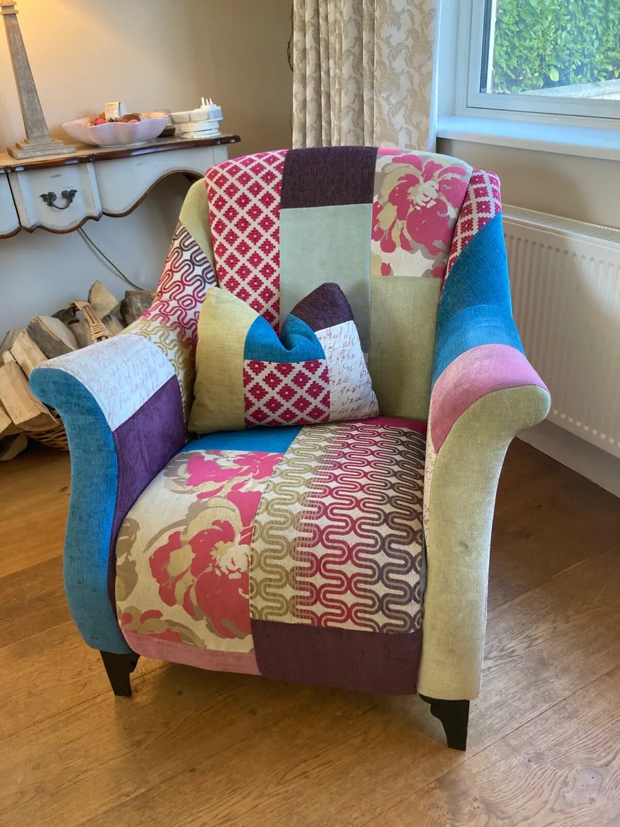 Colourful Armchair and matching Foot Stool - Image 2