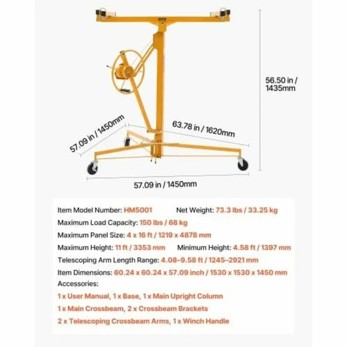 3353mm Drywall Lift, Heavy-Duty 68 kg Sheetrock Ho - Image 4