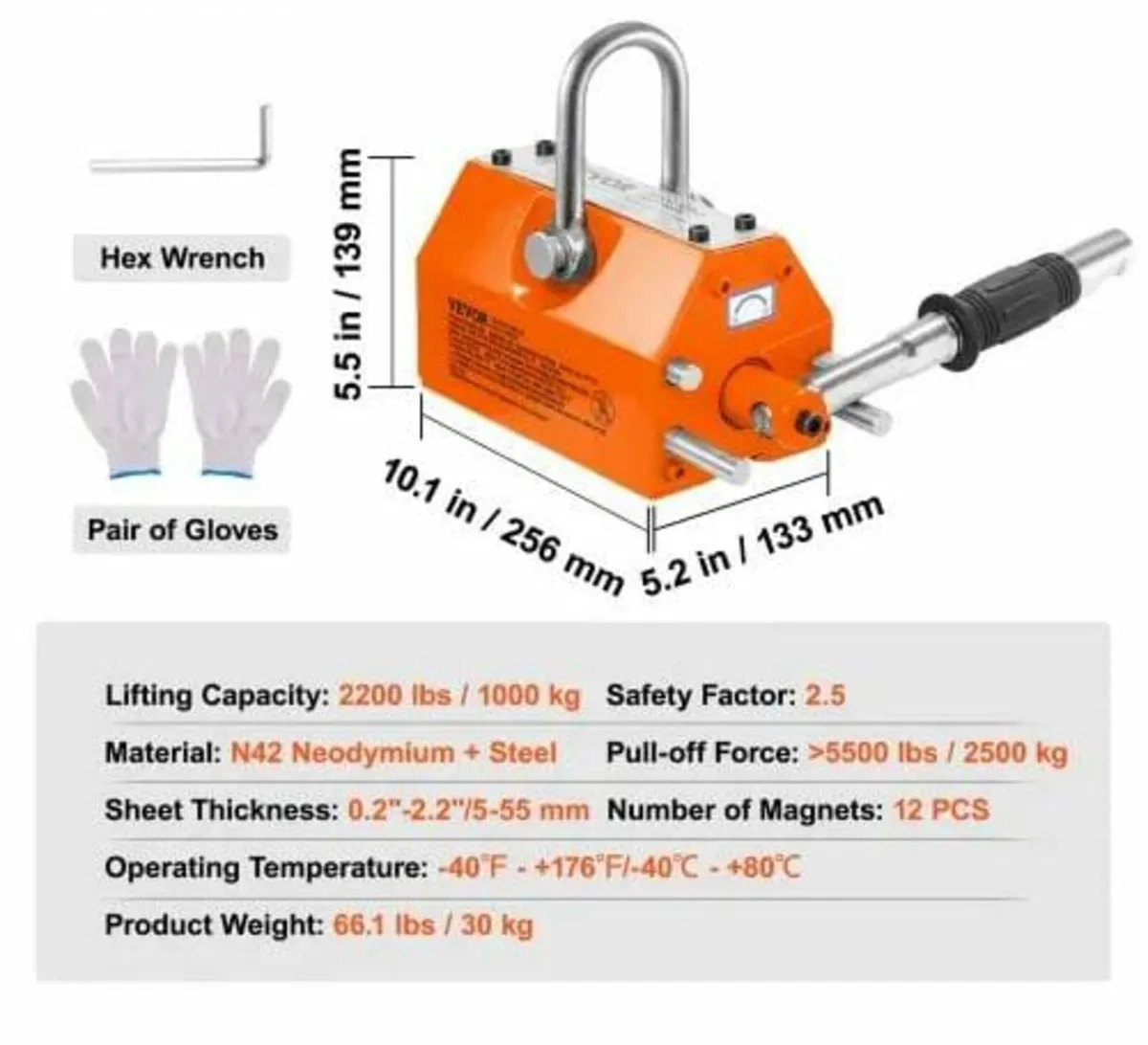 Magnetic Lifter, 2200lbs/1000kg Pulling Capacity, - Image 2