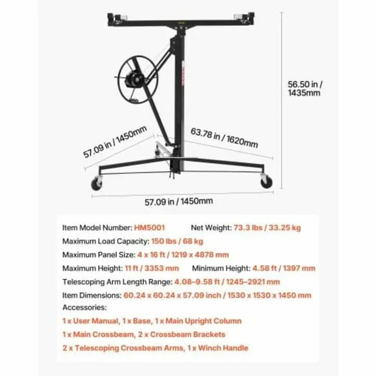 3353mm Drywall Lift, Heavy-Duty 68 kg Sheetrock Ho - Image 2