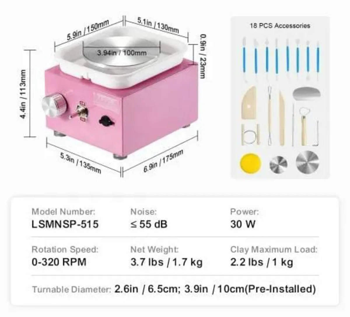 Mini Pottery Wheel, 0-320RPM Adjustable Speed Deta - Image 2