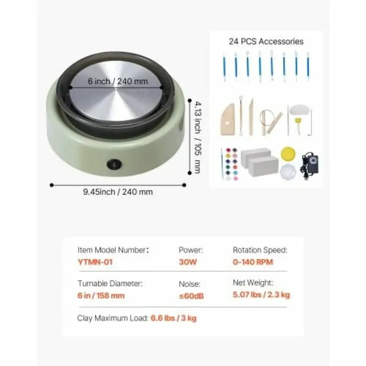 Mini Pottery Wheel, 158 mm Turntable, Forward and - Image 3