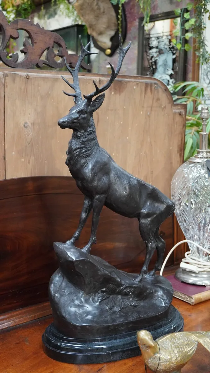 Pair of Bronze Stag Sculptures on Marble Base - Image 4