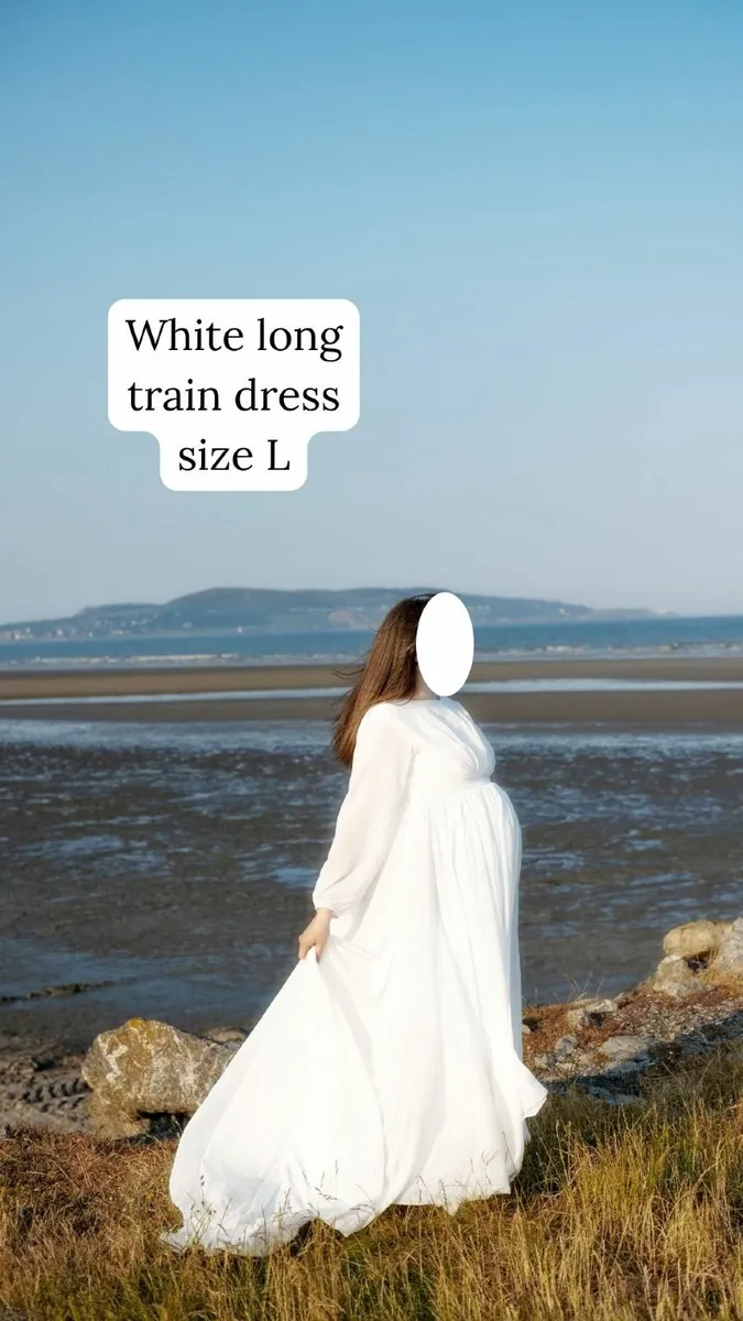 White Long Train Maternity Dress (Size L) - Image 1