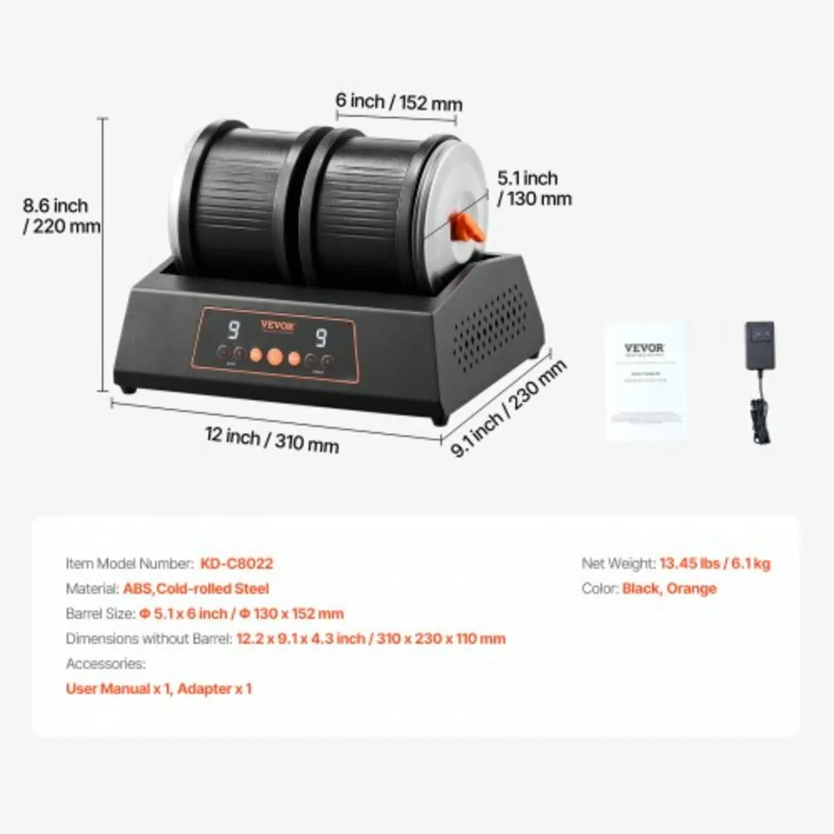 Rock Tumbler Machine, 8 lbs Large Capacity Dual Ba - Image 3