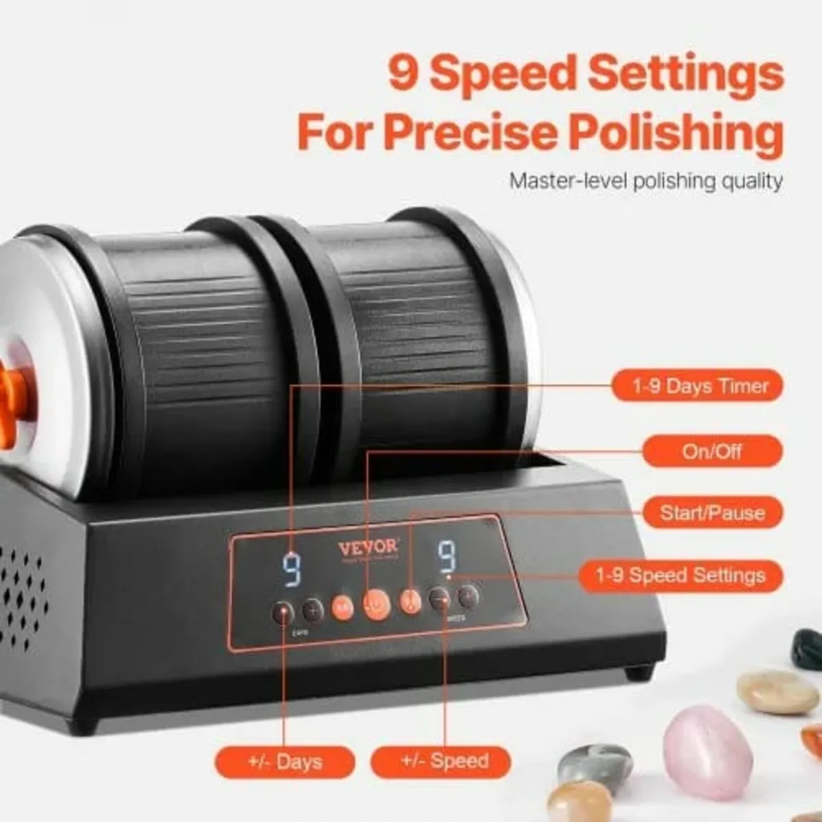 Rock Tumbler Machine, 8 lbs Large Capacity Dual Ba - Image 4