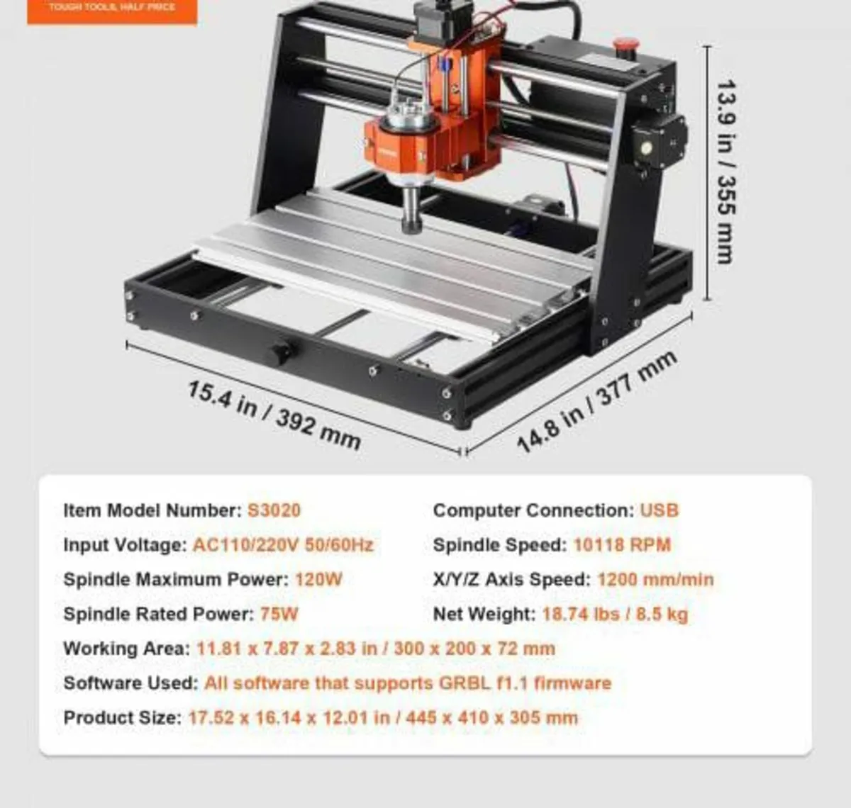 CNC Router Machine, 120W, 3 Axis GRBL Control Wood - Image 2