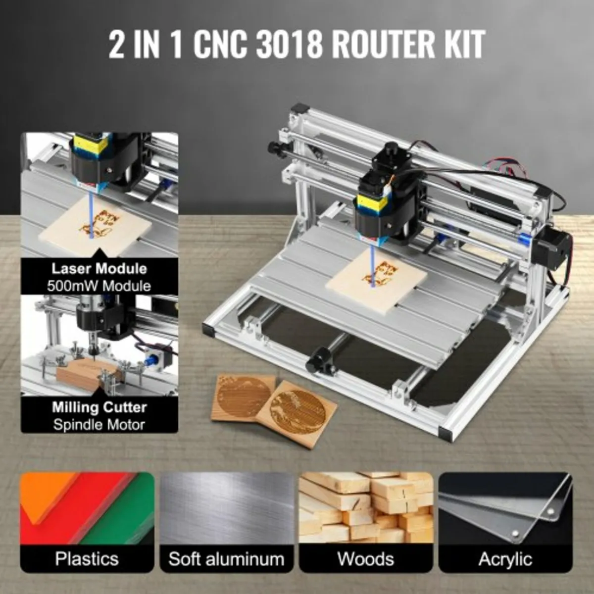 Cnc 3018 Router Kit With Laser Engraver 500mw Lase - Image 3