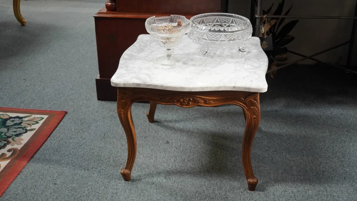 French Marble-Top Side Table - Image 1