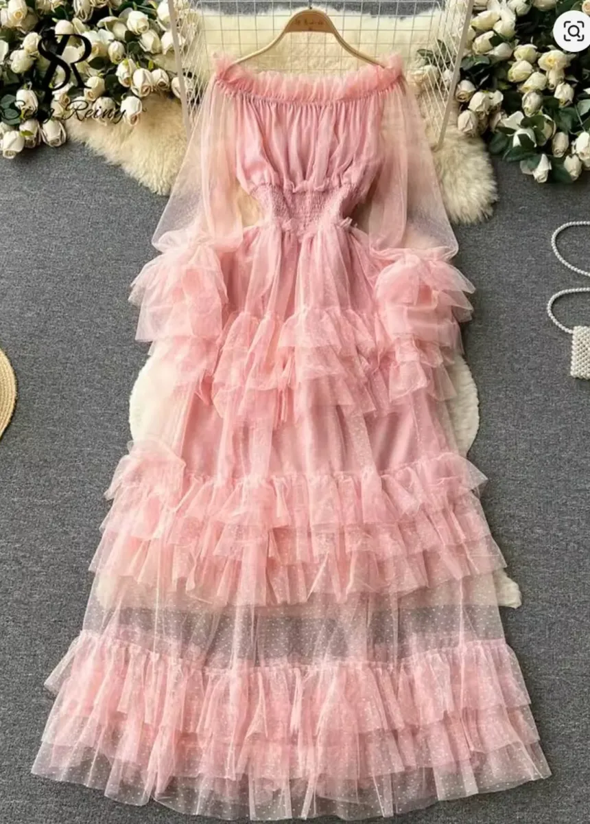 Pink Layered Tulle Maternity Dress (One Size) - Image 2