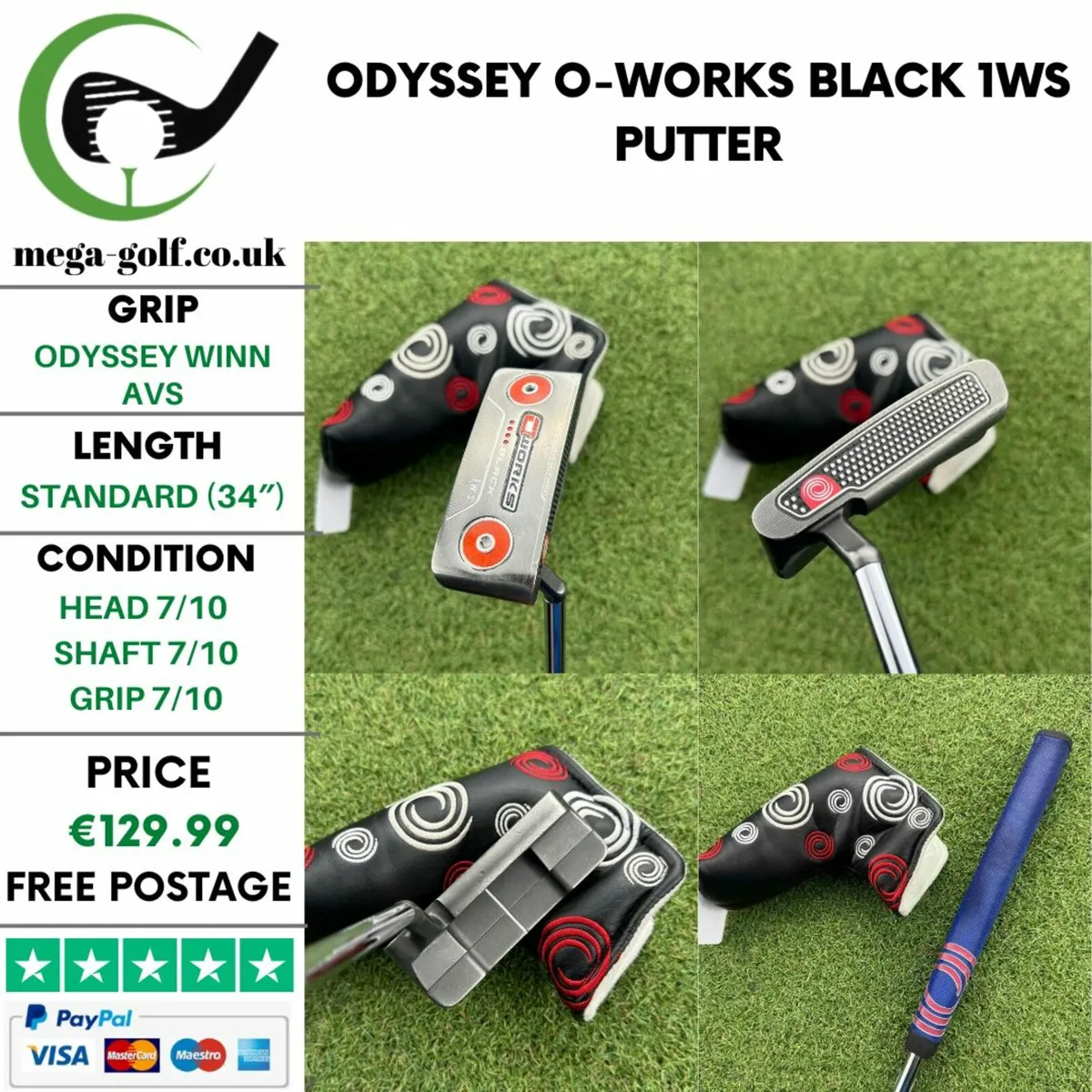 Odyssey O-Works Black 1WS Putter / 34″ - Image 1