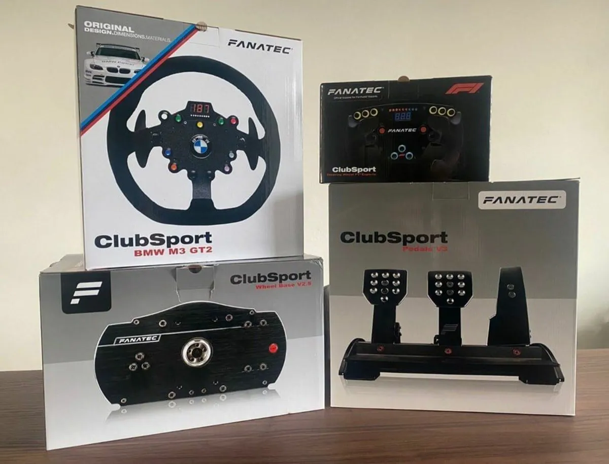 Fanatec Base V2.5 Pedals V3 BMW M3 GT2 F1 Wheels - Image 1