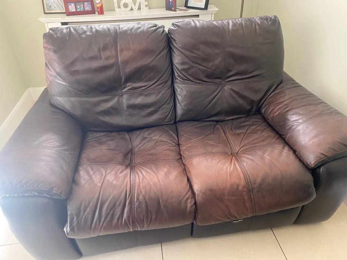 2 seater brown leather couch - Image 3