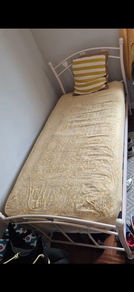 Single bed (metal) and Mattress for single bed - Image 1