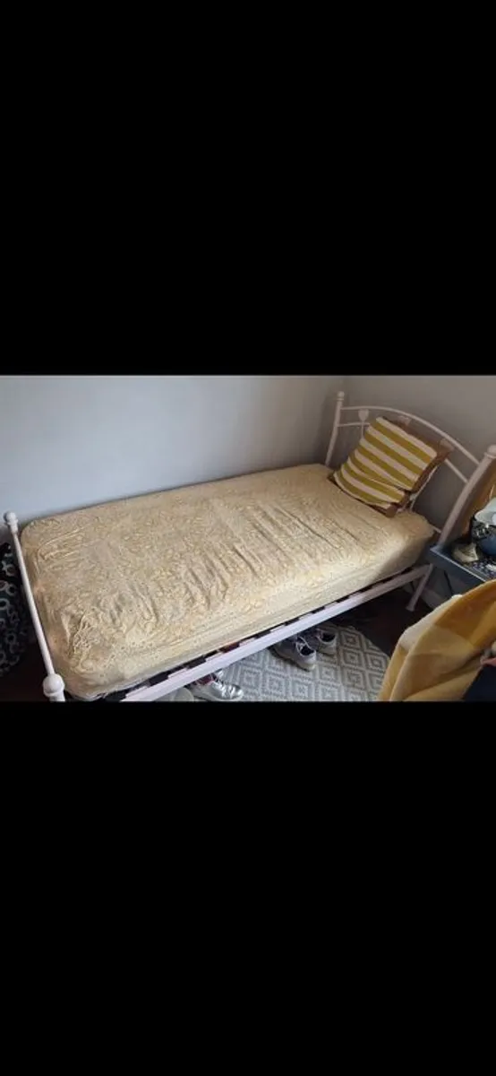 Single bed (metal) and Mattress for single bed - Image 2