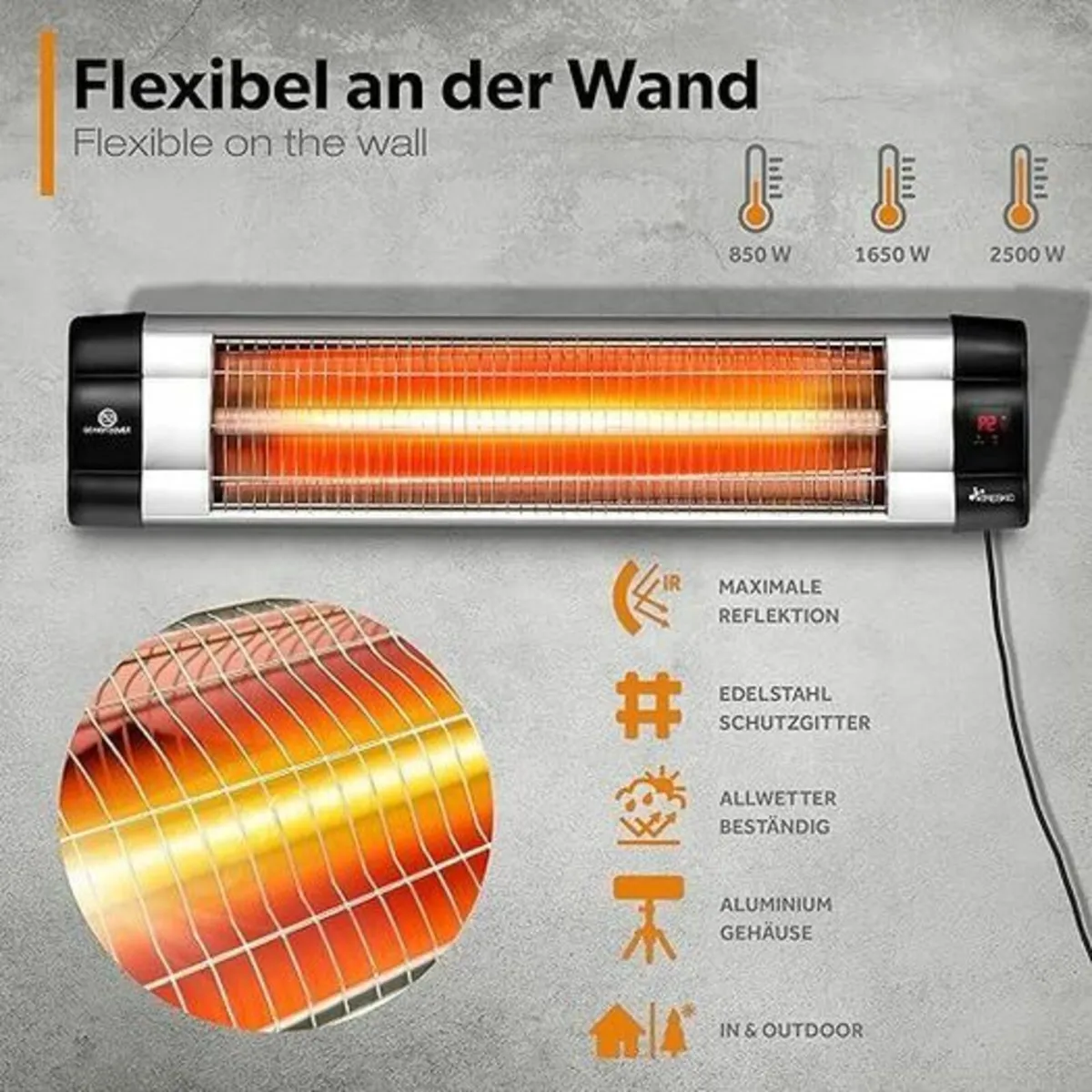 Telescopic infrared Heater with 3 Heat Settings, P - Image 2