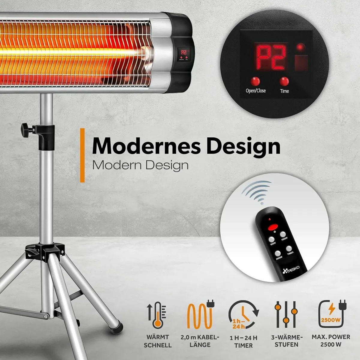 Telescopic infrared Heater with 3 Heat Settings, P - Image 3