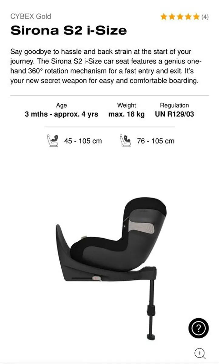Cybex Car Seat and Base G (colour black) - Cybex Gold Sirona S2 i-Size including isofix - Image 4