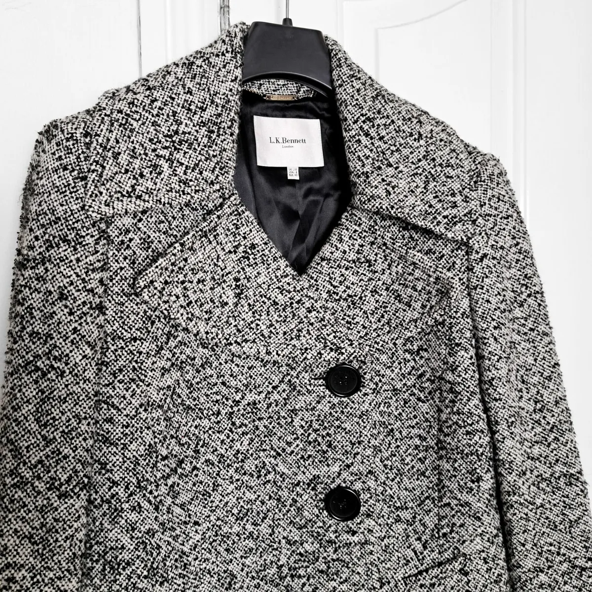 LK Bennett Black White Tweed Wool Coat 12UK/40EU - Image 4