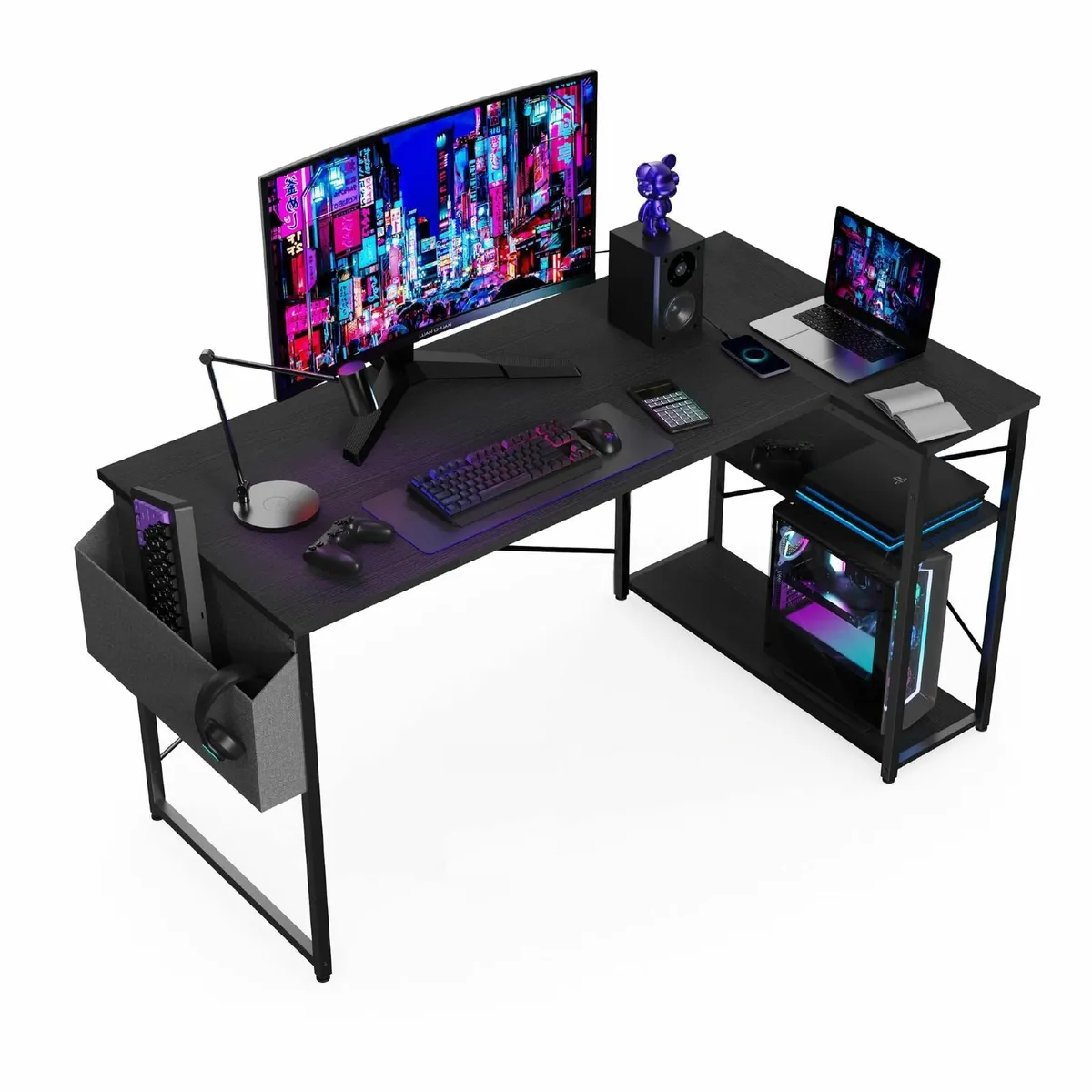 L Shaped Gaming Desk, 100x70 cm Computer Desk with - Image 1