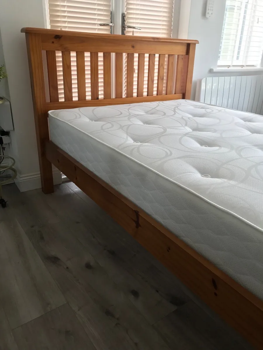 4ft pine double bed with mattress - Image 1