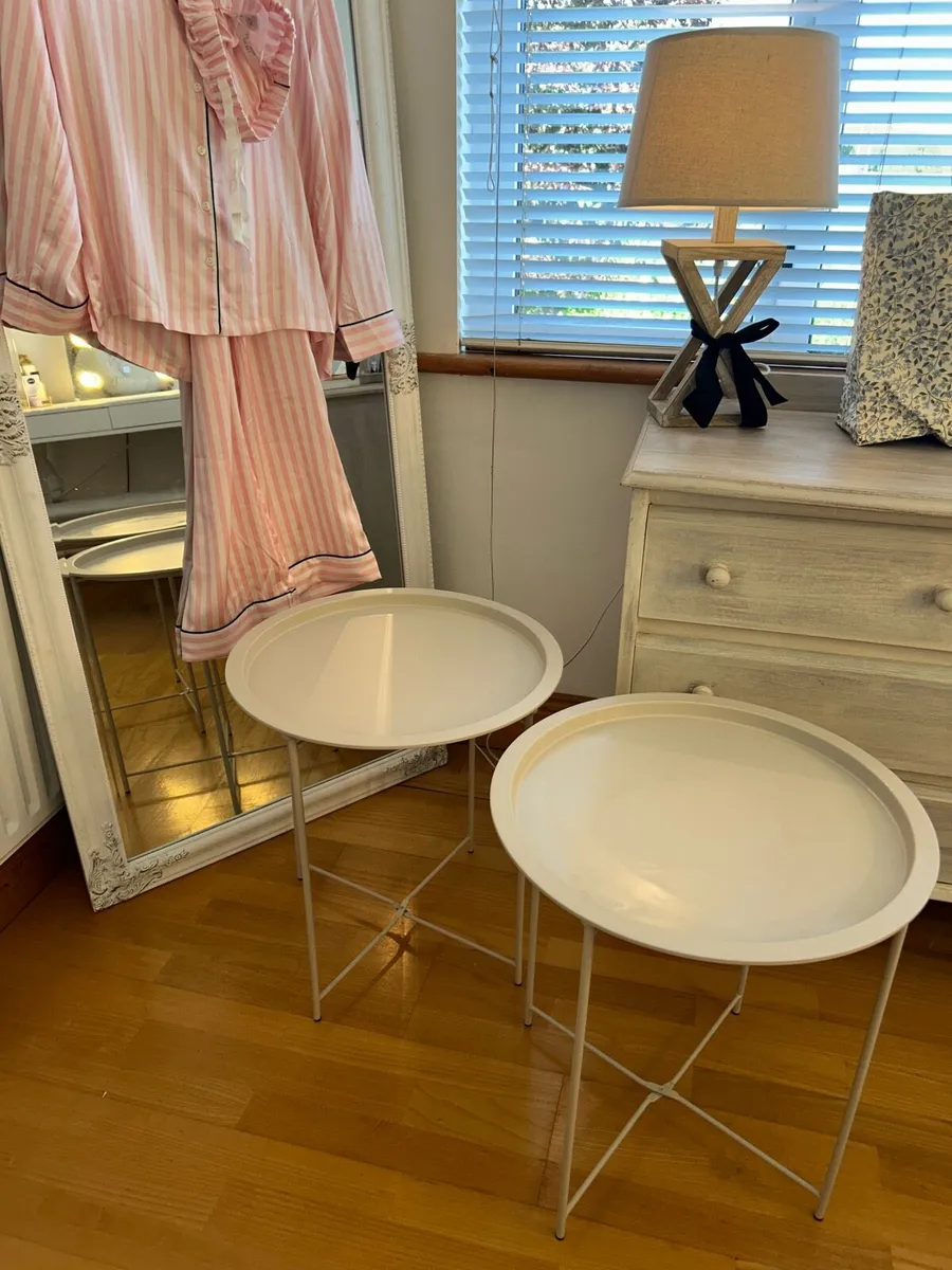 Two Cream Metal Tray Tables - Image 2