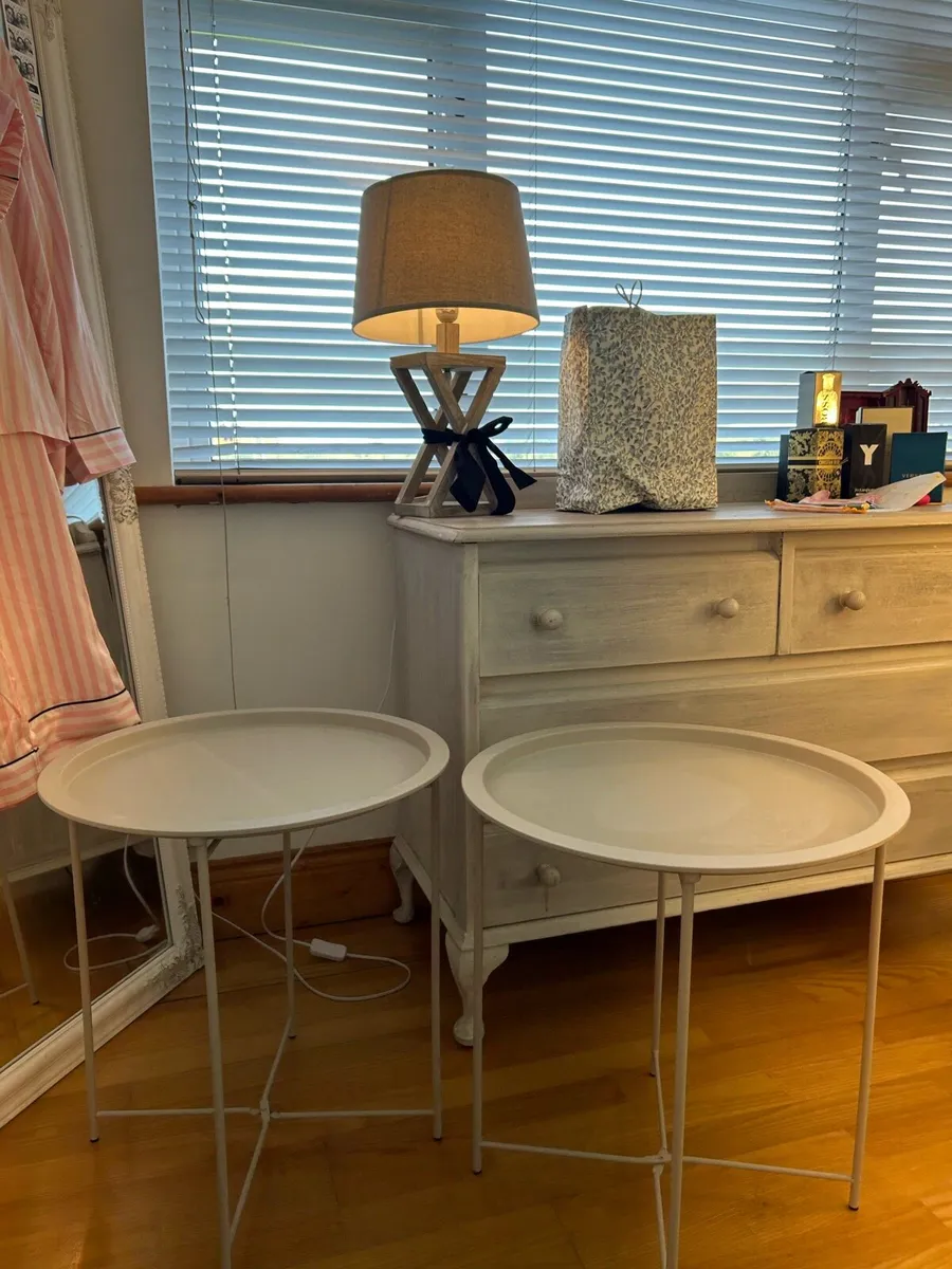Two Cream Metal Tray Tables - Image 3