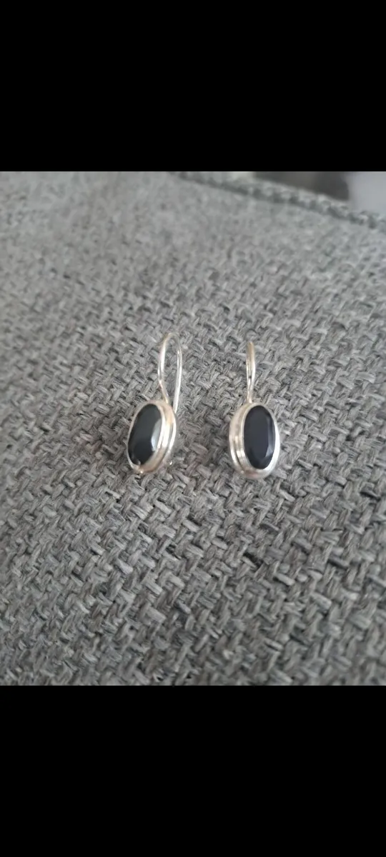 Silver black stone earrings hallmarked