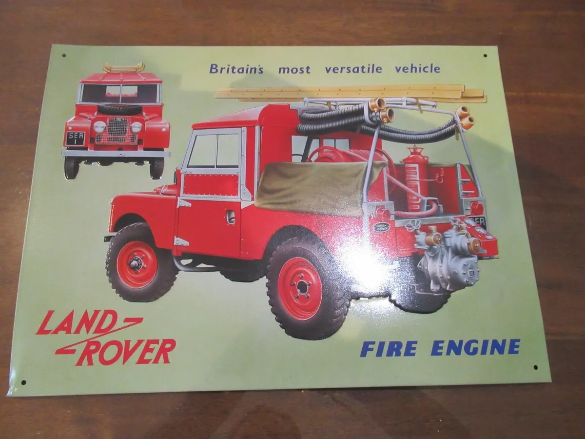 vintage metal sign fire engine land rover gift men - Image 2