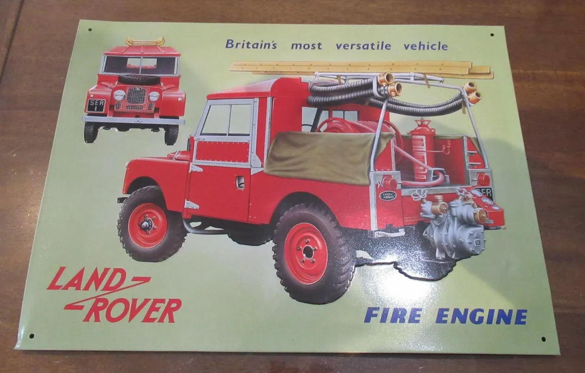 vintage metal sign fire engine land rover gift men - Image 1