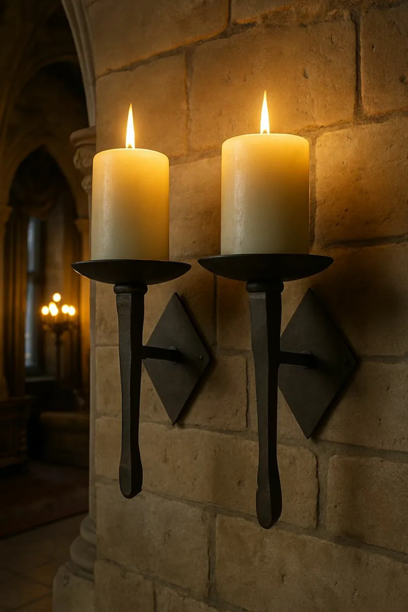 antique medival blacksmith iron wall candle holder - Image 1