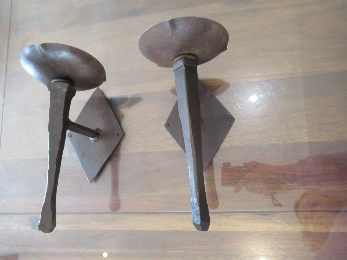antique medival blacksmith iron wall candle holder - Image 4